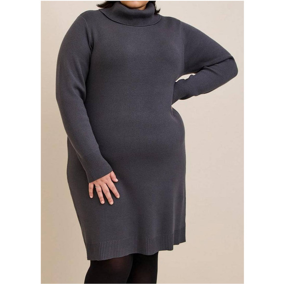NEW $99 TORRID Sweater Dress Plus Size 2X Gray At The Knee Ultra Soft Turtleneck - Picture 4 of 8